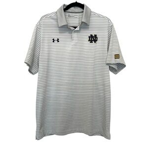 Under Armour University of Notre Dame Striped Polo Shirt Gray & White